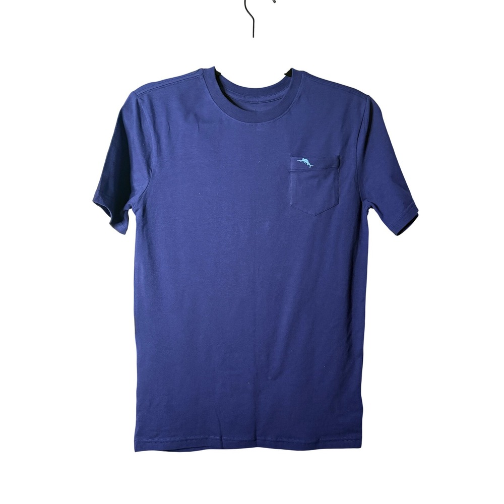 Tommy Bahama Kids Blue Pocket T-Shirt Marlin Logo Size XL 14 Stretch Cotton